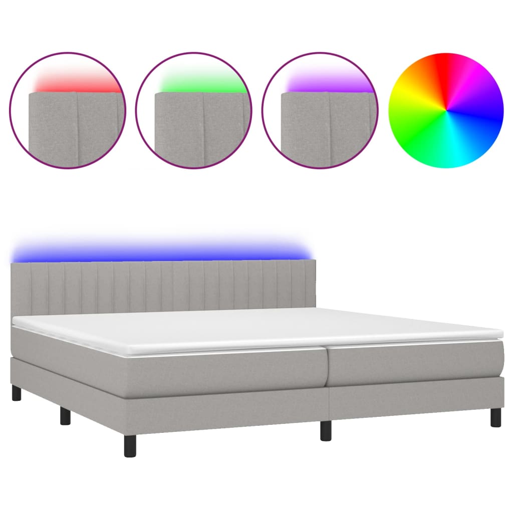 Sommier à lattes de lit matelas LED Gris clair 200x200 cm Tissu