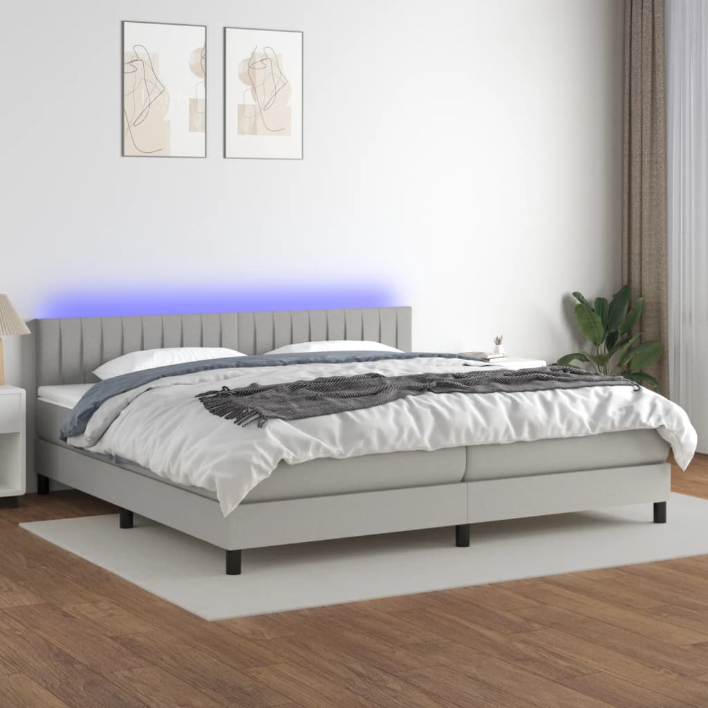 Sommier à lattes de lit matelas LED Gris clair 200x200 cm Tissu