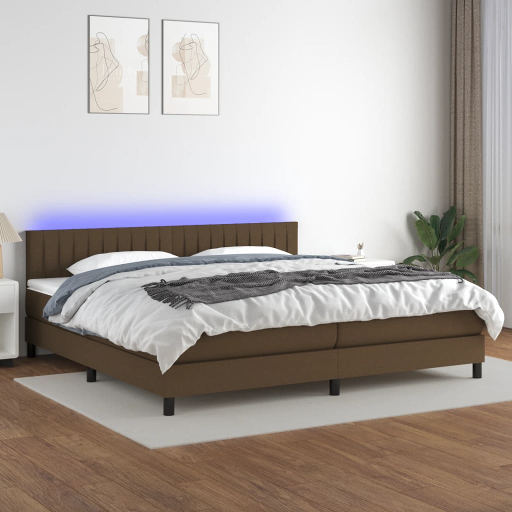 Sommier à lattes de lit matelas et LED Marron foncé 200x200 cm