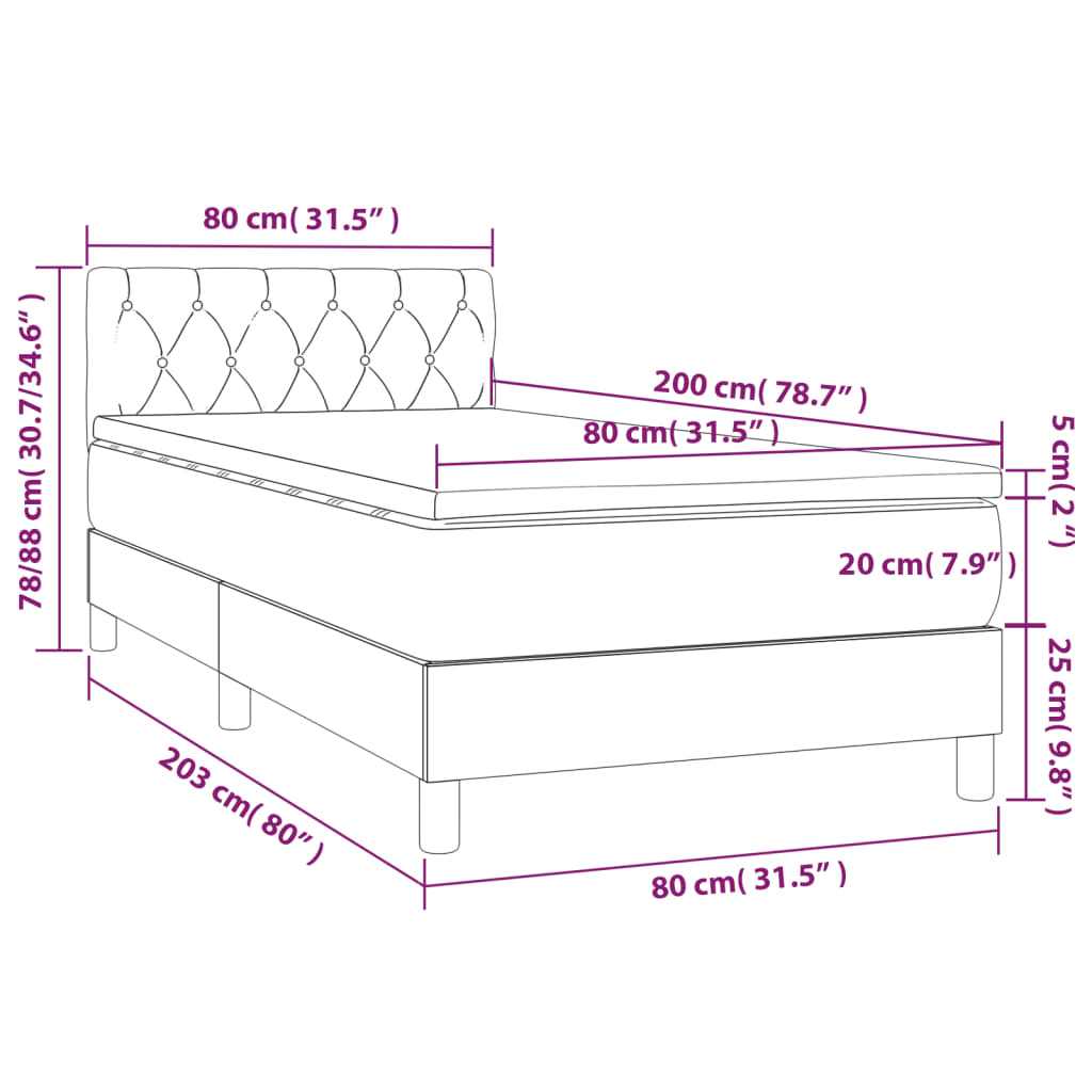 Sommier à lattes de lit avec matelas et LED Gris foncé 80x200cm