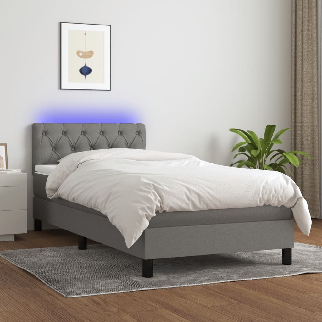 Sommier à lattes de lit avec matelas et LED Gris foncé 80x200cm