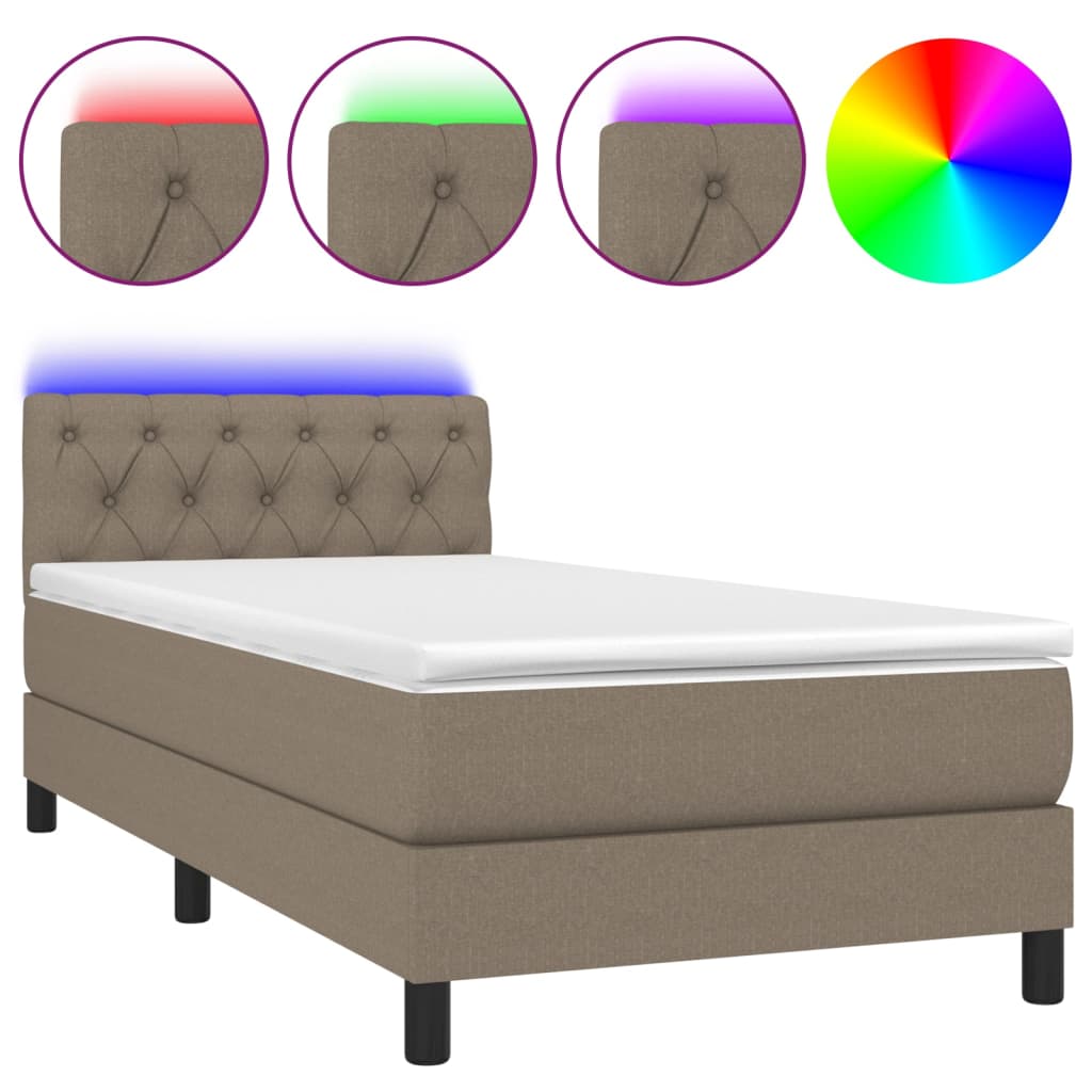 Sommier à lattes de lit avec matelas LED Taupe 80x200 cm Tissu