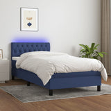 Sommier à lattes de lit avec matelas et LED Bleu 90x190cm Tissu