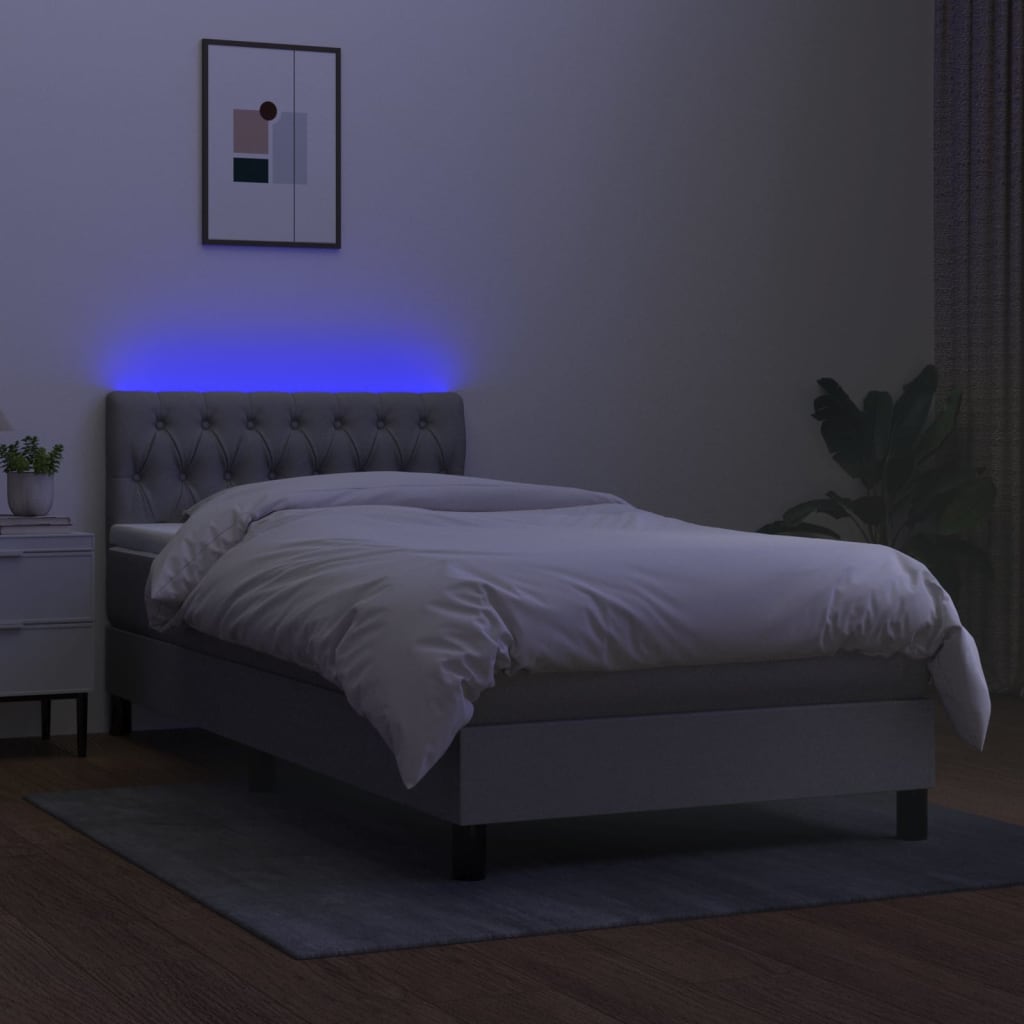 Sommier à lattes de lit matelas LED Gris clair 100x200 cm Tissu