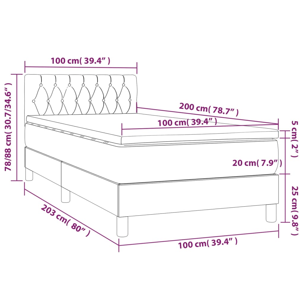 Sommier à lattes de lit matelas LED Gris clair 100x200 cm Tissu