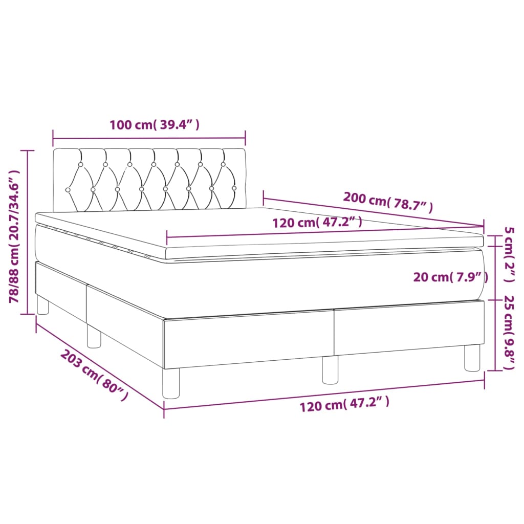 Sommier à lattes de lit avec matelas LED Taupe 120x200 cm Tissu