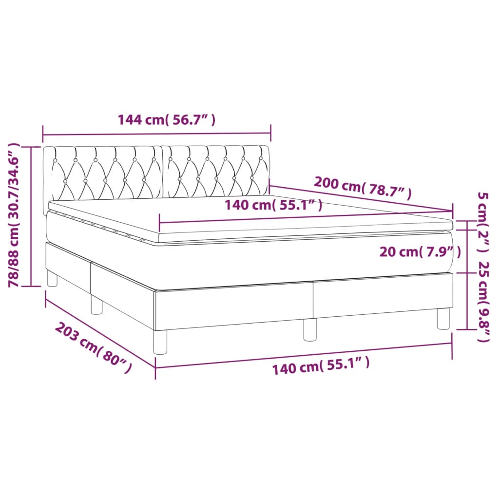 Sommier à lattes de lit matelas et LED Marron foncé 140x200 cm