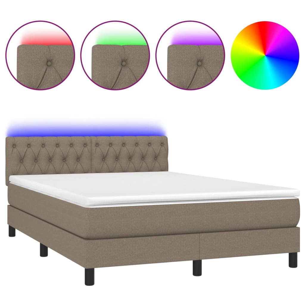 Sommier à lattes de lit avec matelas LED Taupe 140x200 cm Tissu