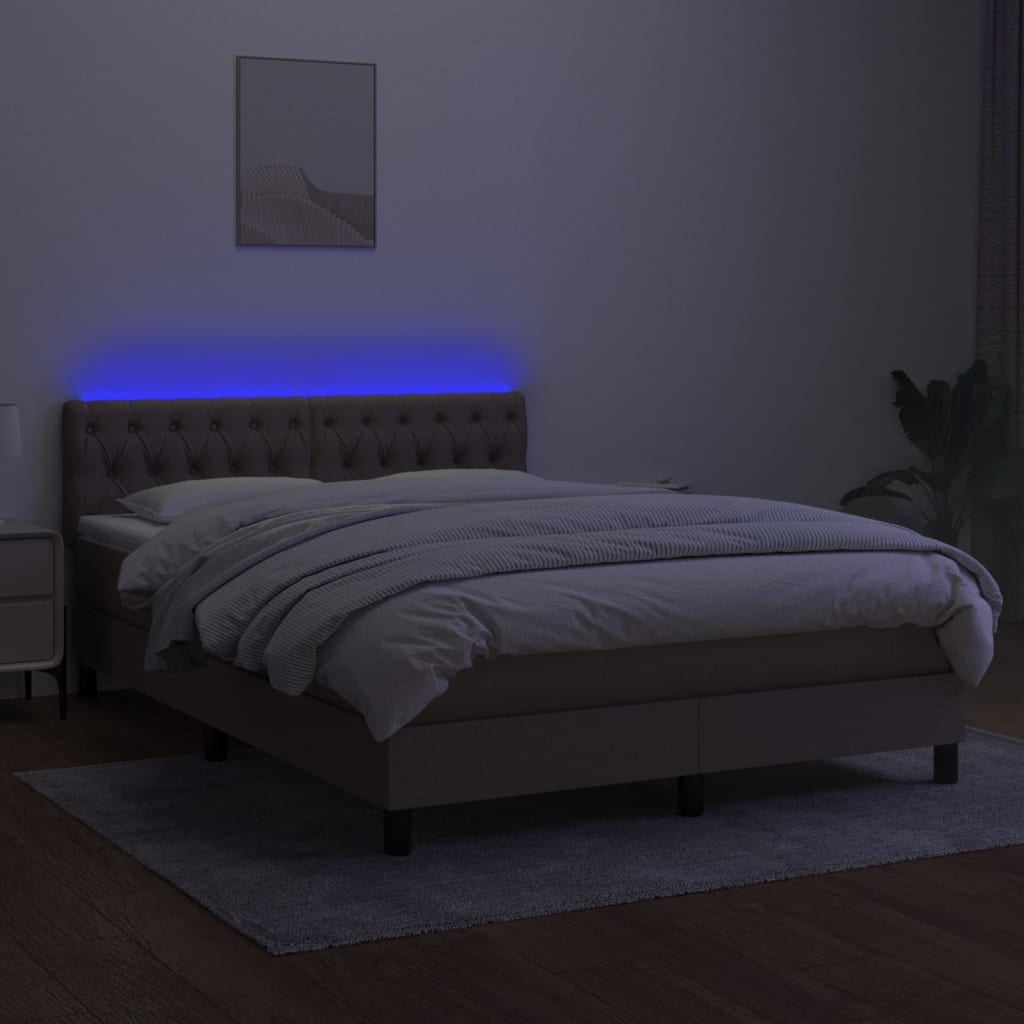 Sommier à lattes de lit avec matelas LED Taupe 140x200 cm Tissu