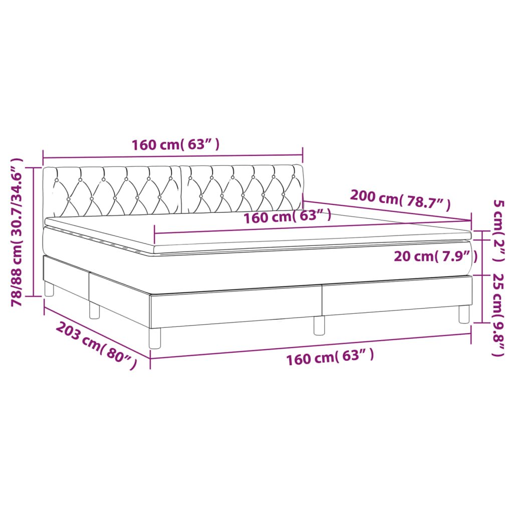 Sommier à lattes de lit matelas LED Gris clair 160x200 cm Tissu