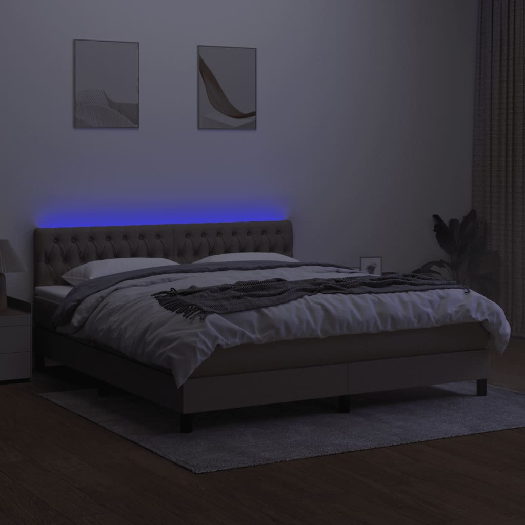 Sommier à lattes de lit avec matelas LED Taupe 160x200 cm Tissu