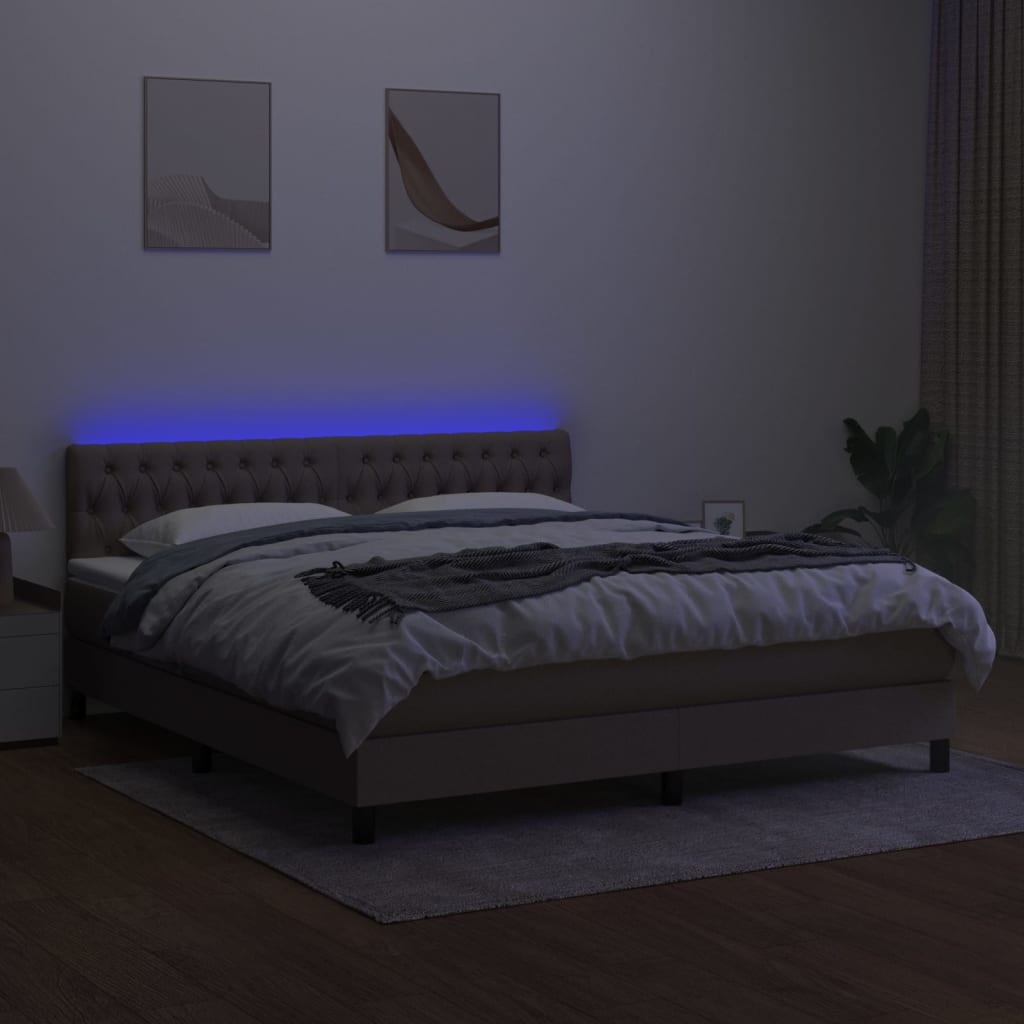 Sommier à lattes de lit avec matelas LED Taupe 180x200 cm Tissu