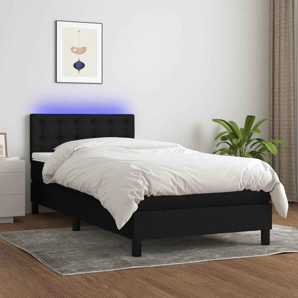 Sommier à lattes de lit avec matelas et LED Noir 80x200cm Tissu