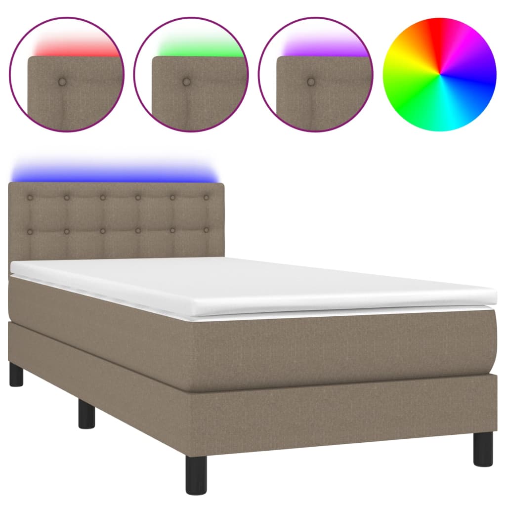 Sommier à lattes de lit avec matelas LED Taupe 80x200 cm Tissu