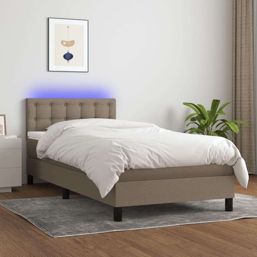 Sommier à lattes de lit avec matelas LED Taupe 80x200 cm Tissu