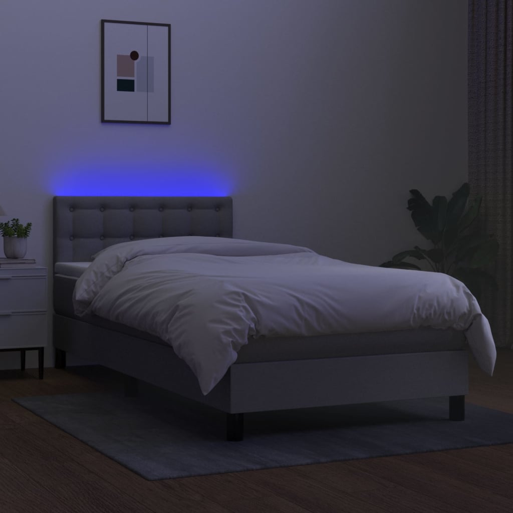 Sommier à lattes de lit avec matelas et LED Gris clair 90x190cm