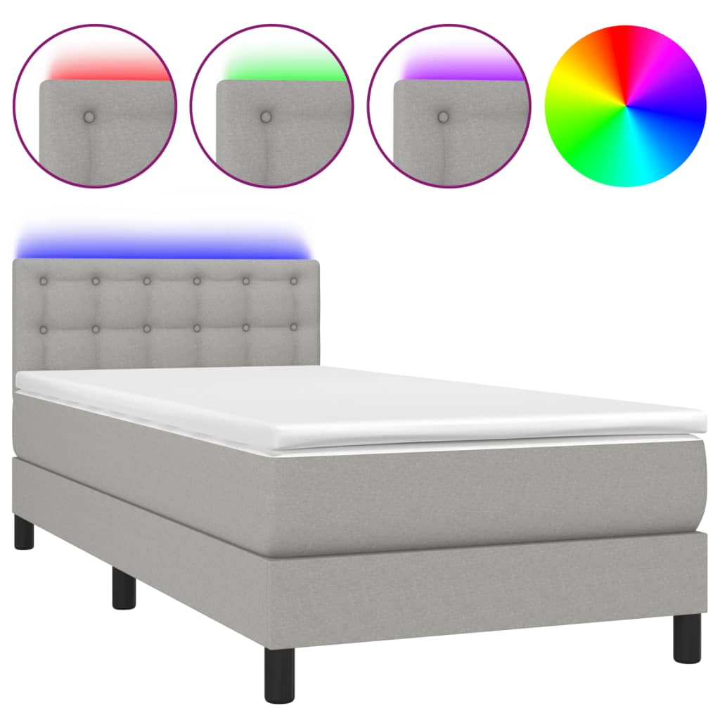 Sommier à lattes de lit matelas LED Gris clair 100x200 cm Tissu