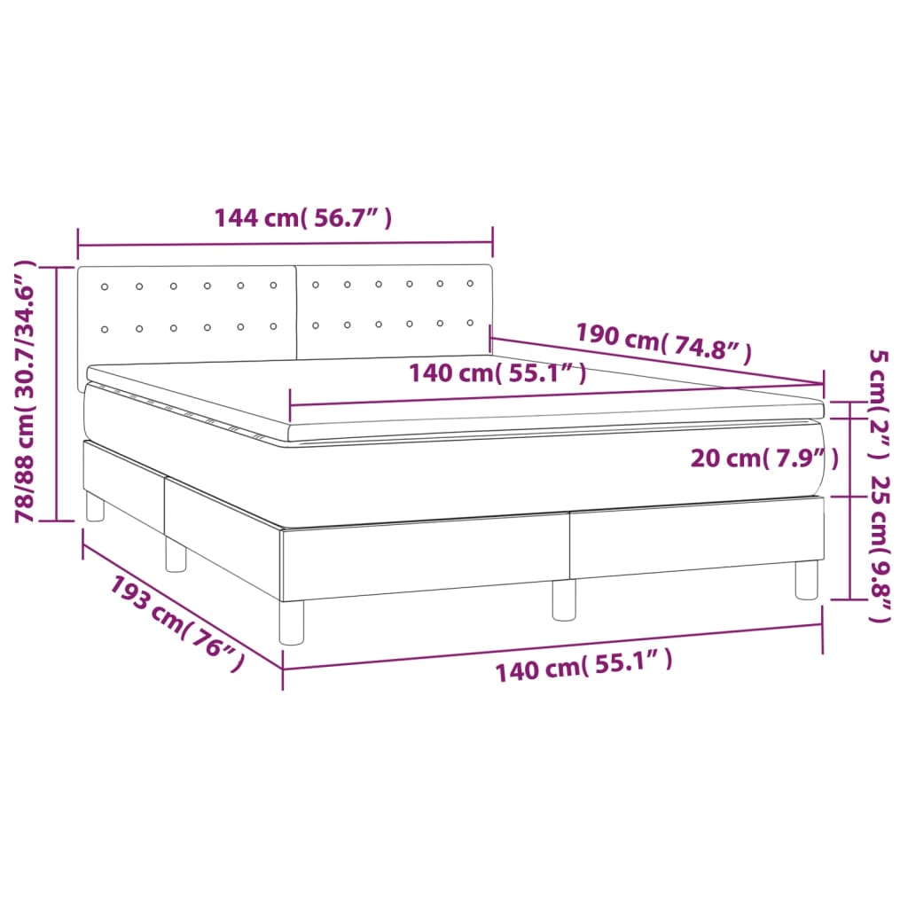 Sommier à lattes de lit matelas et LED Marron foncé 140x190 cm