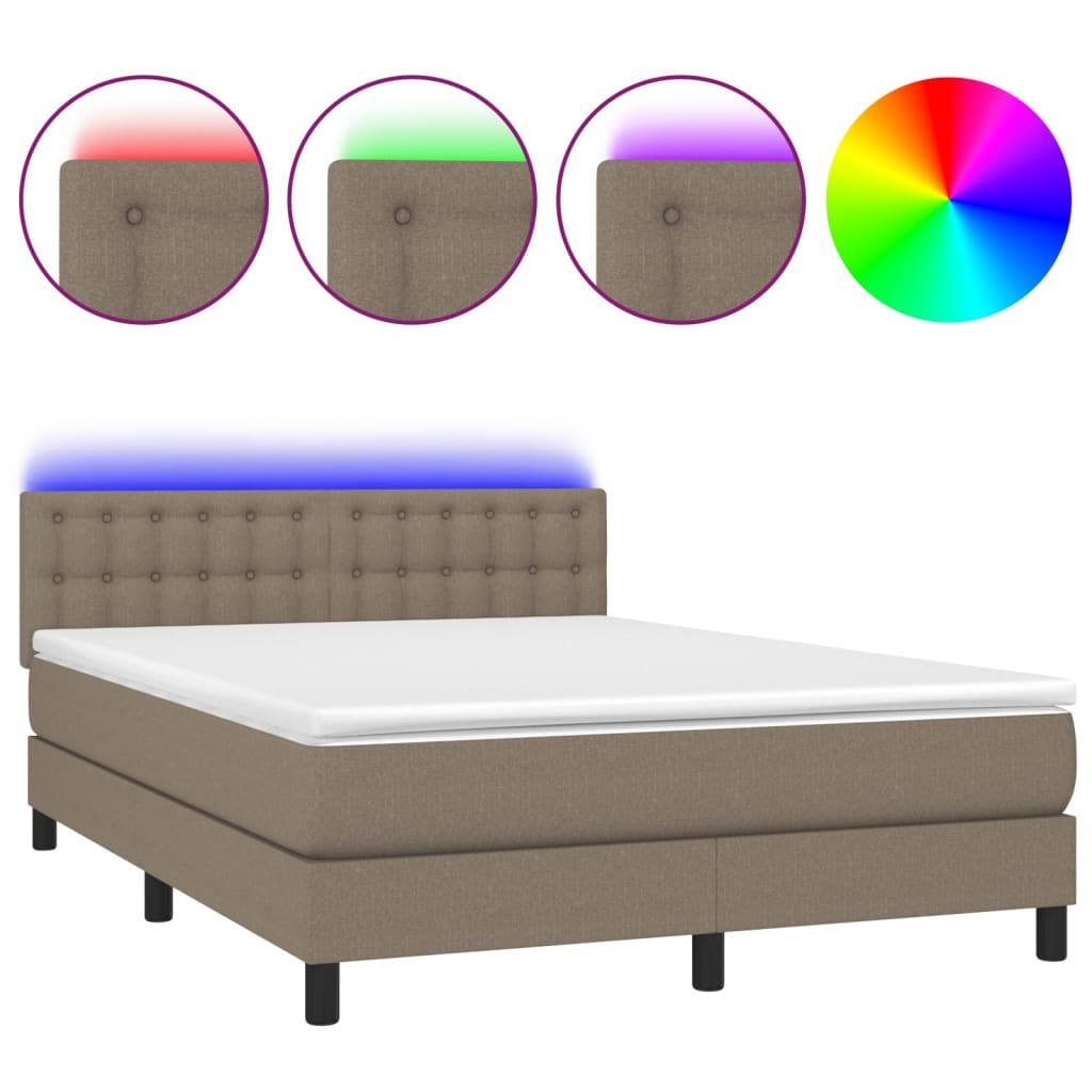 Sommier à lattes de lit avec matelas LED Taupe 140x200 cm Tissu