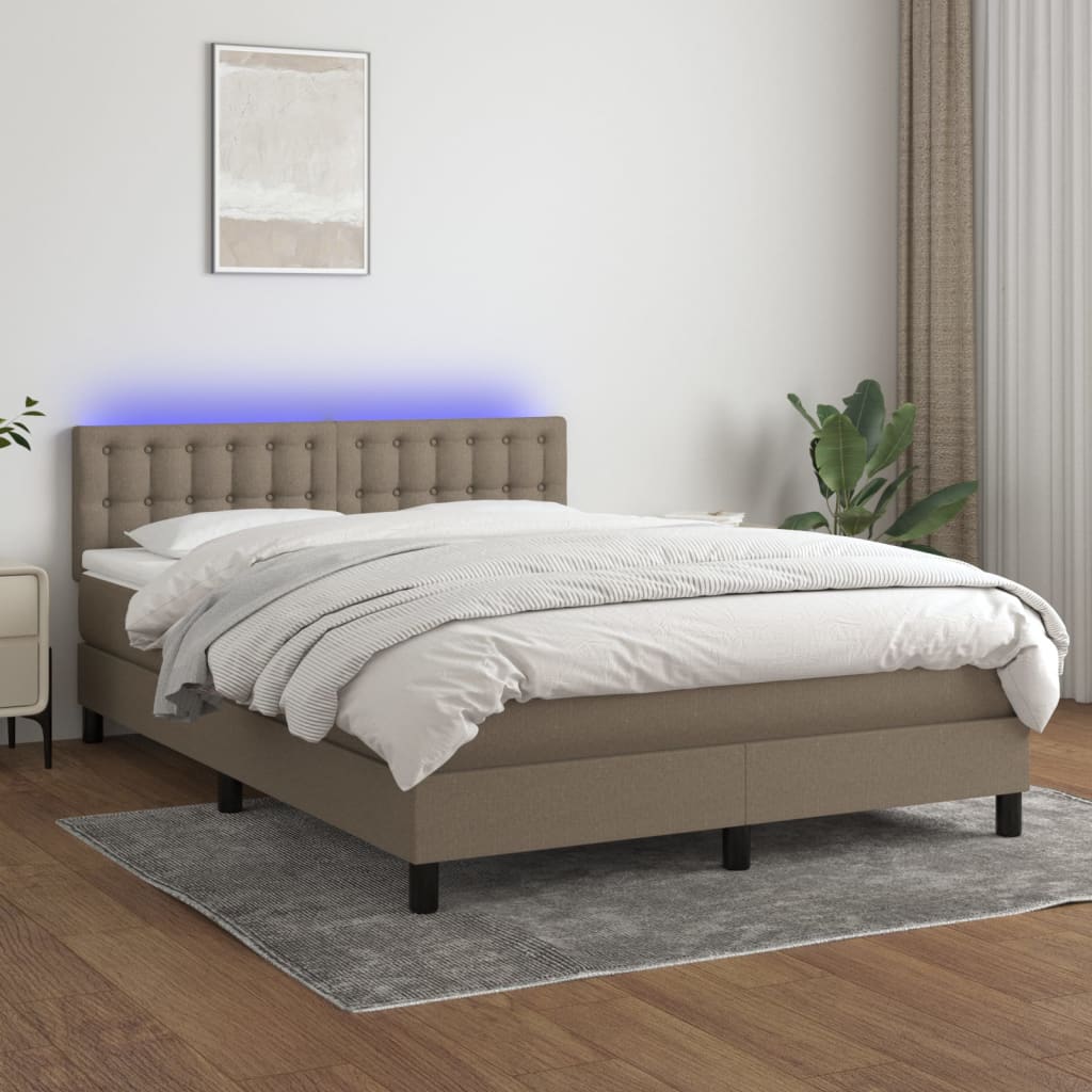 Sommier à lattes de lit avec matelas LED Taupe 140x200 cm Tissu