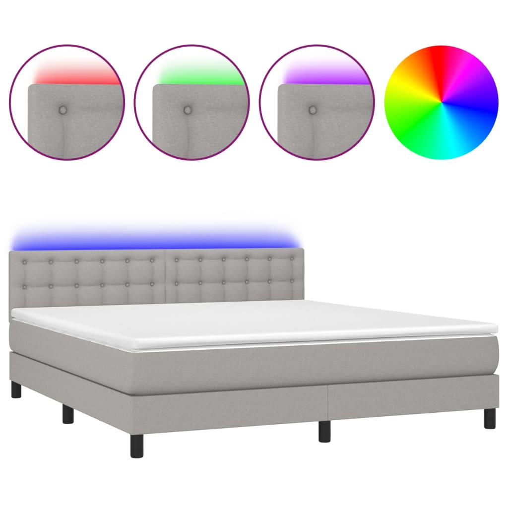 Sommier à lattes de lit matelas LED Gris clair 160x200 cm Tissu