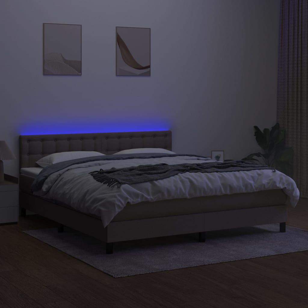 Sommier à lattes de lit avec matelas LED Taupe 160x200 cm Tissu