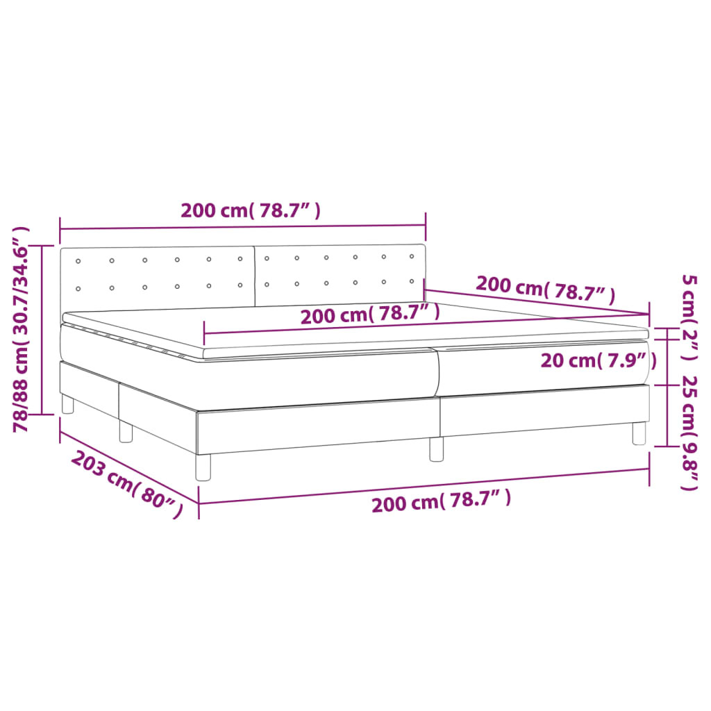 Sommier à lattes de lit matelas LED Gris clair 200x200 cm Tissu