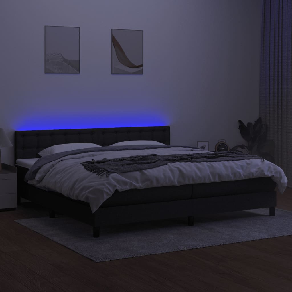 Sommier à lattes de lit et matelas et LED Noir 200x200 cm Tissu