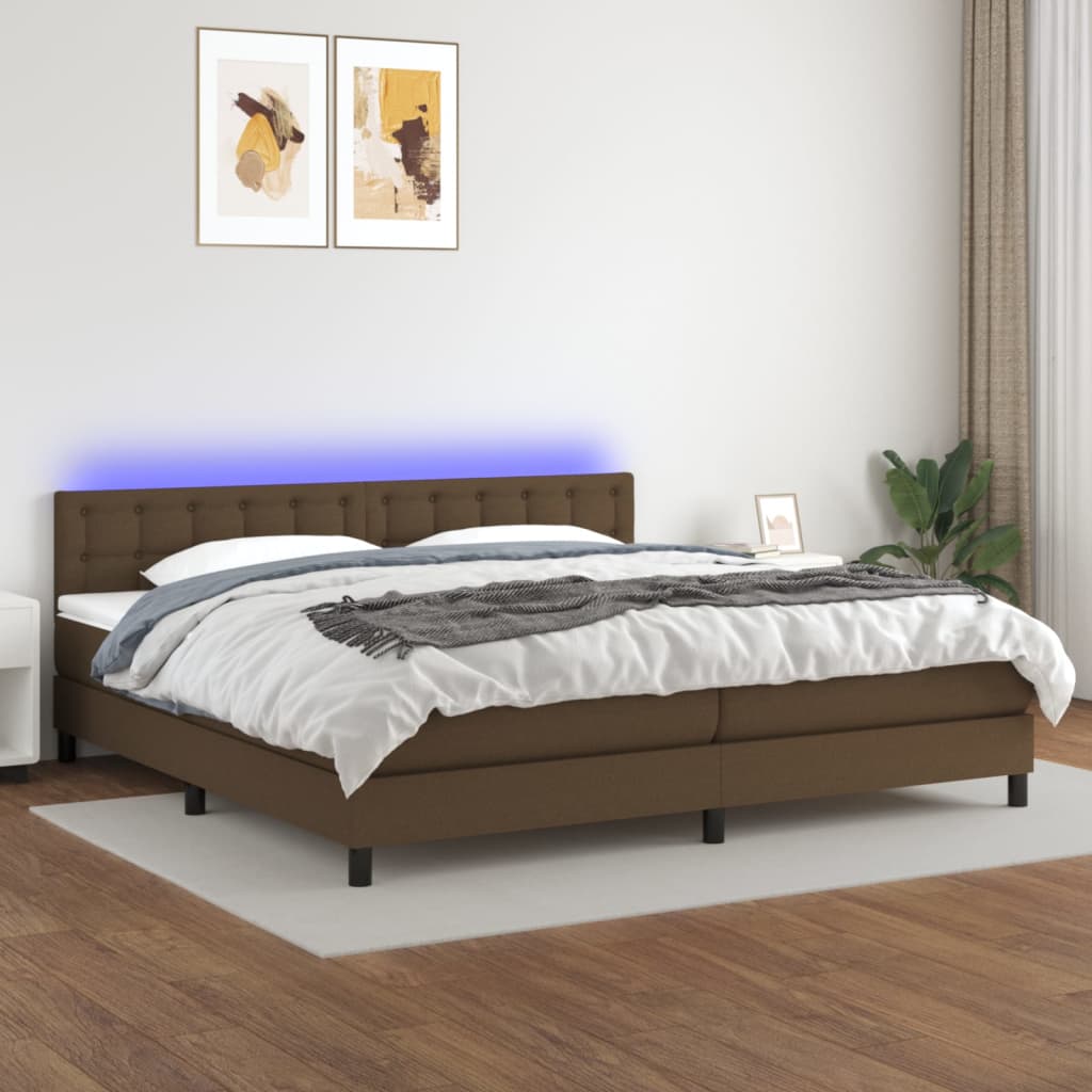 Sommier à lattes de lit matelas et LED Marron foncé 200x200 cm