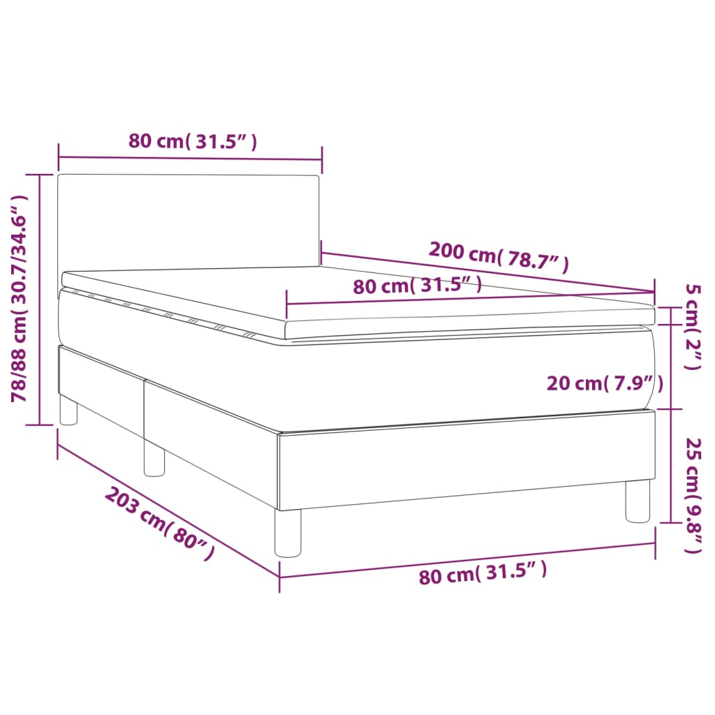 Sommier à lattes de lit avec matelas et LED Gris foncé 80x200cm