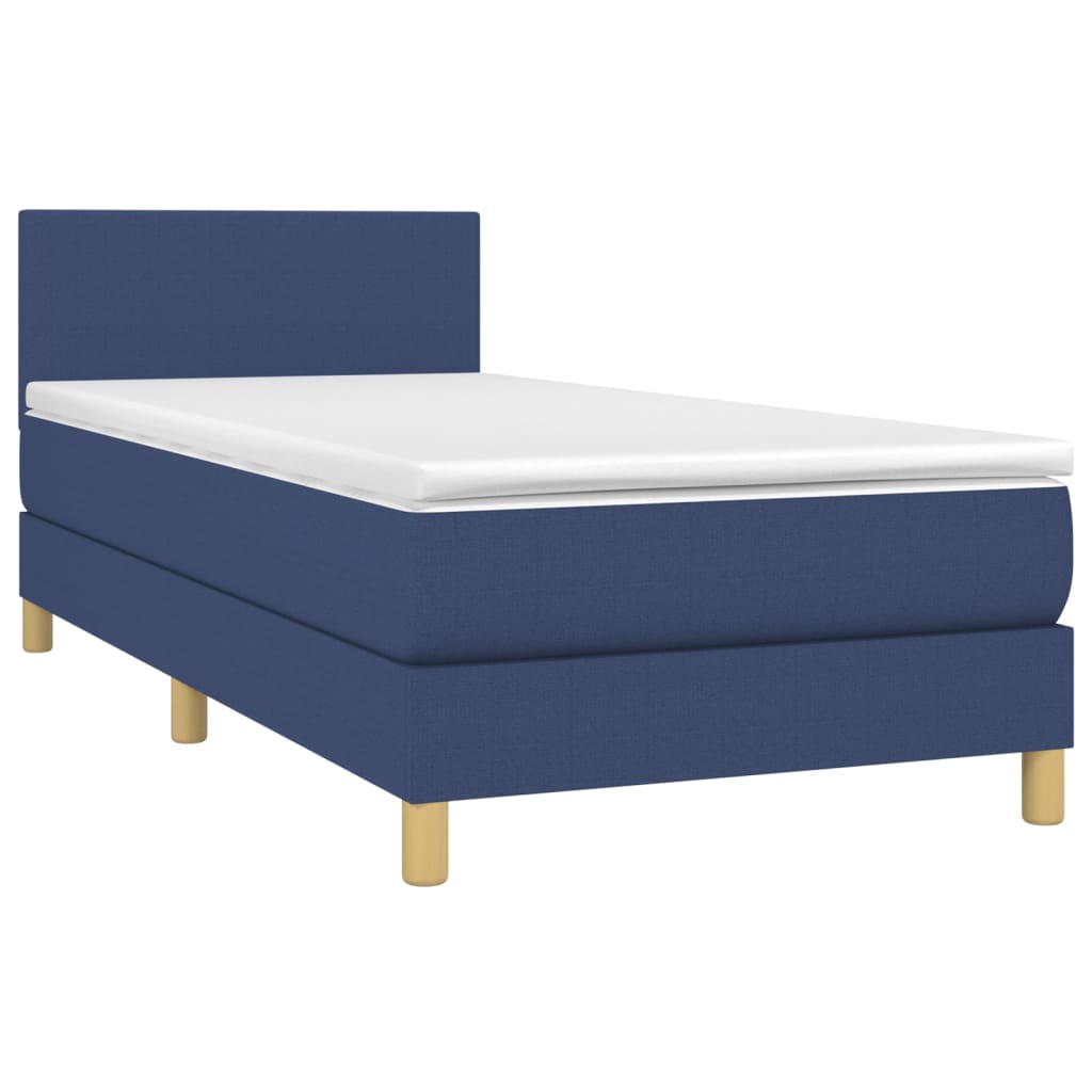 Sommier à lattes de lit avec matelas et LED Bleu 90x200cm Tissu