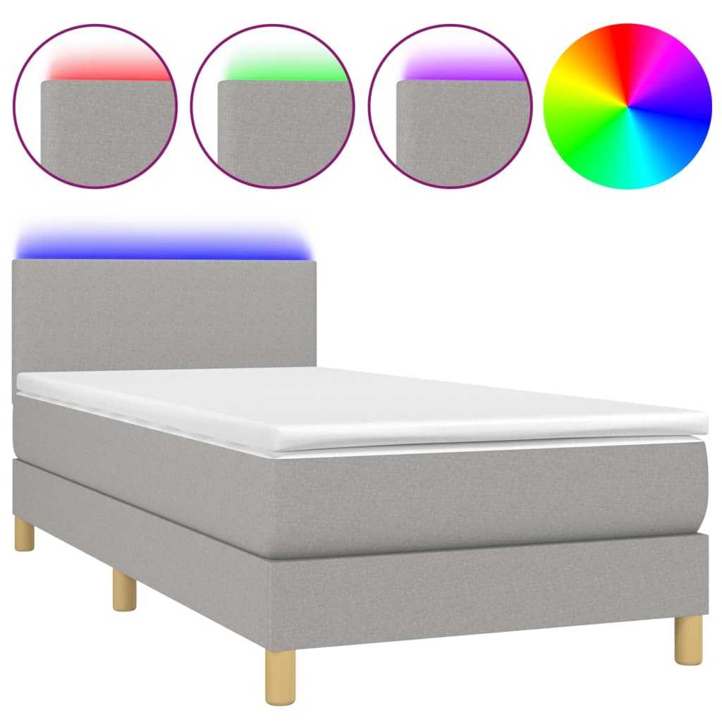 Sommier à lattes de lit matelas LED Gris clair 100x200 cm Tissu