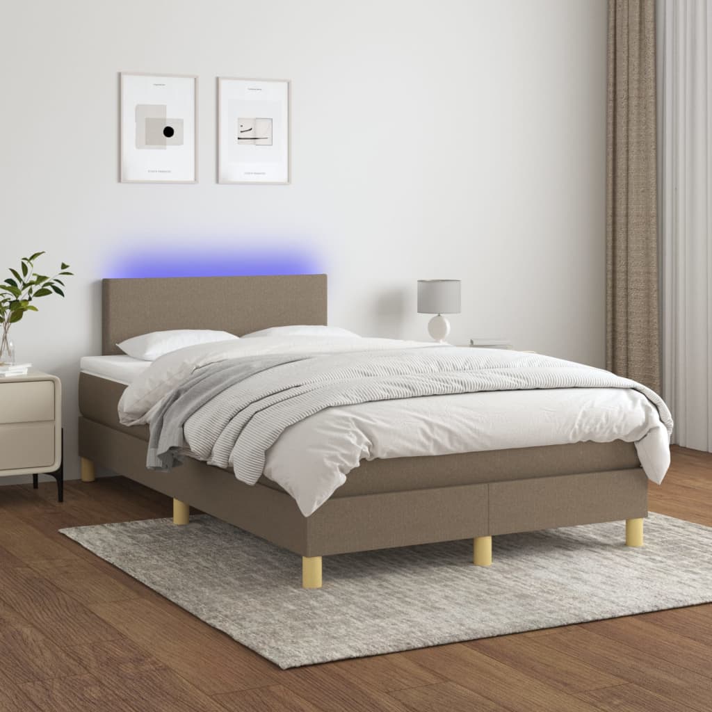 Sommier à lattes de lit avec matelas LED Taupe 120x200 cm Tissu