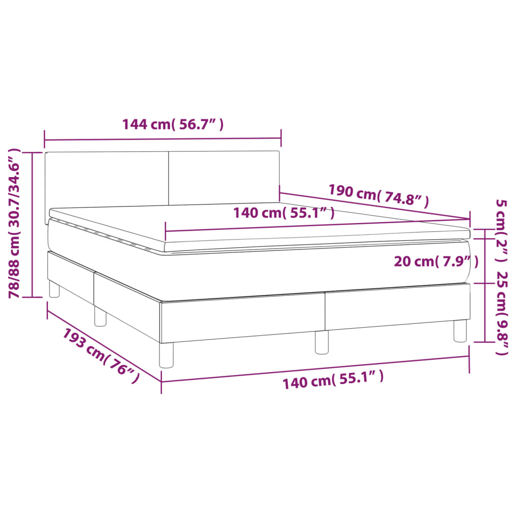 Sommier à lattes de lit matelas et LED Marron foncé 140x190 cm