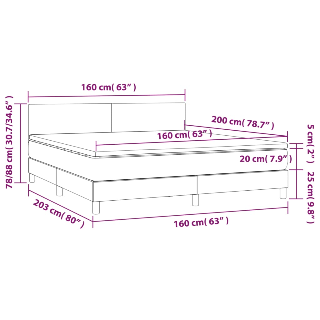 Sommier à lattes de lit matelas et LED Marron foncé 160x200 cm