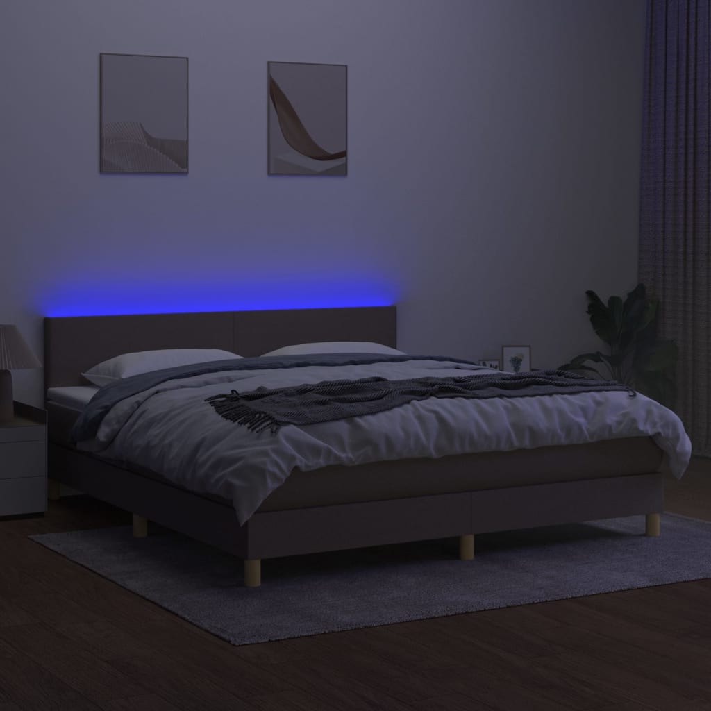 Sommier à lattes de lit avec matelas LED Taupe 160x200 cm Tissu