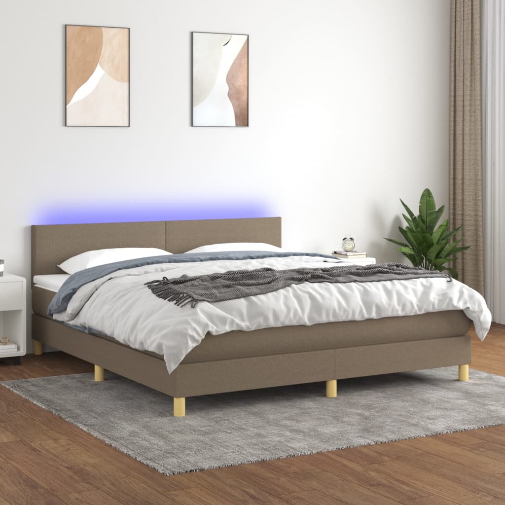 Sommier à lattes de lit avec matelas LED Taupe 180x200 cm Tissu