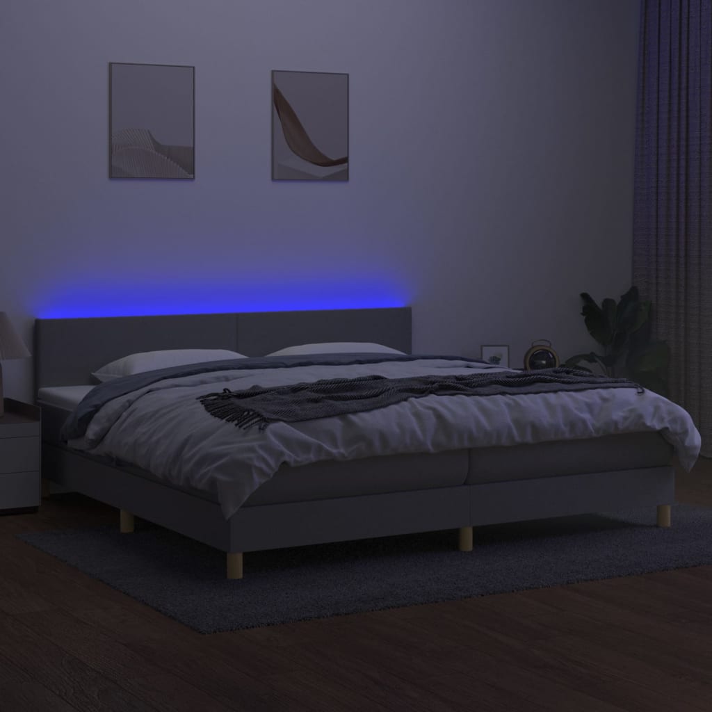 Sommier à lattes de lit matelas LED Gris clair 200x200 cm Tissu