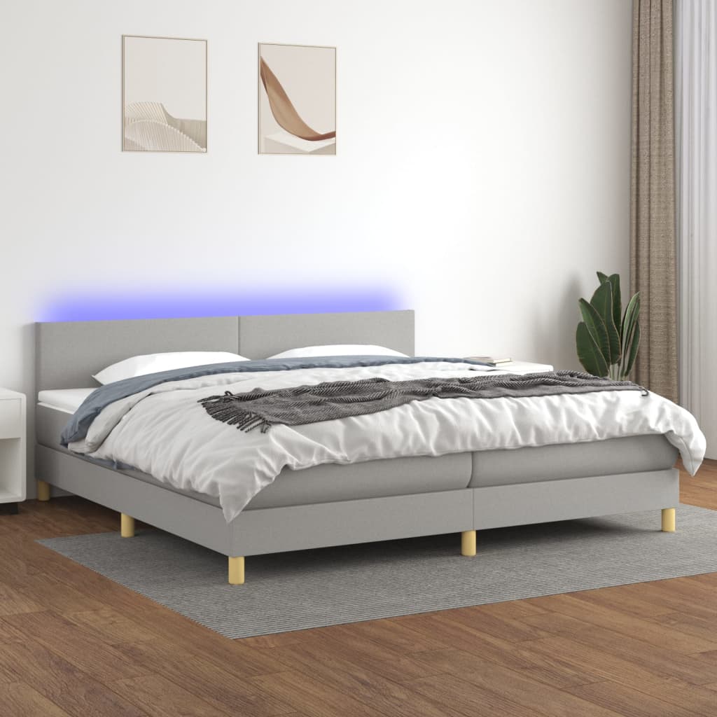 Sommier à lattes de lit matelas LED Gris clair 200x200 cm Tissu