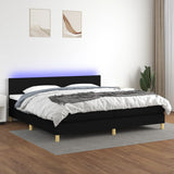 Sommier à lattes de lit et matelas et LED Noir 200x200 cm Tissu