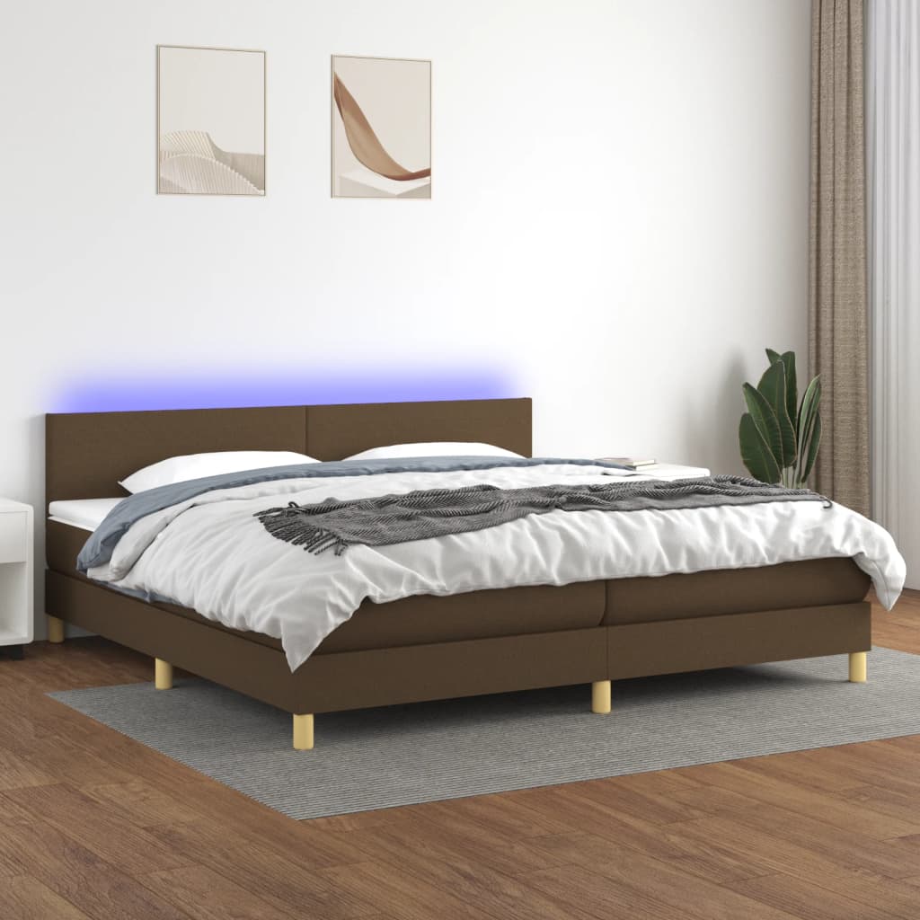 Sommier à lattes de lit matelas et LED Marron foncé 200x200 cm