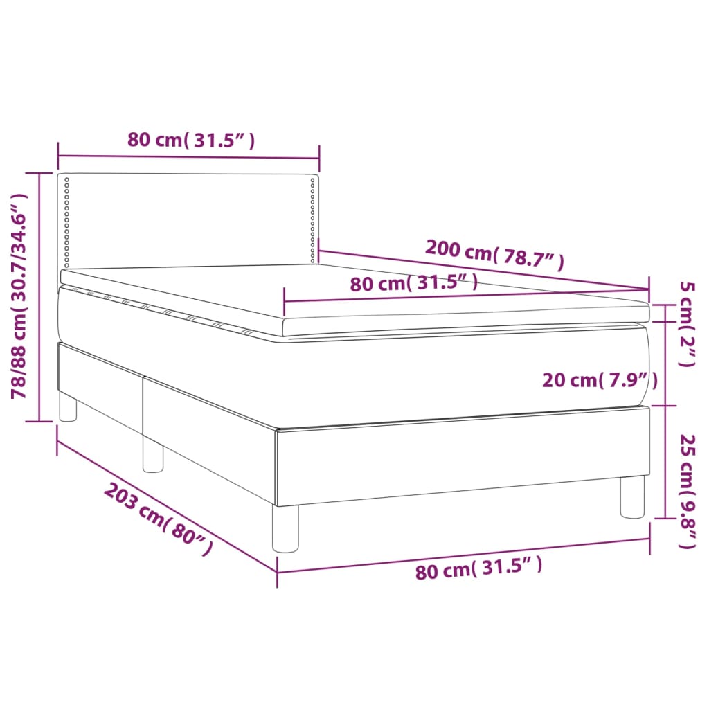 Sommier à lattes de lit avec matelas et LED Gris foncé 80x200cm