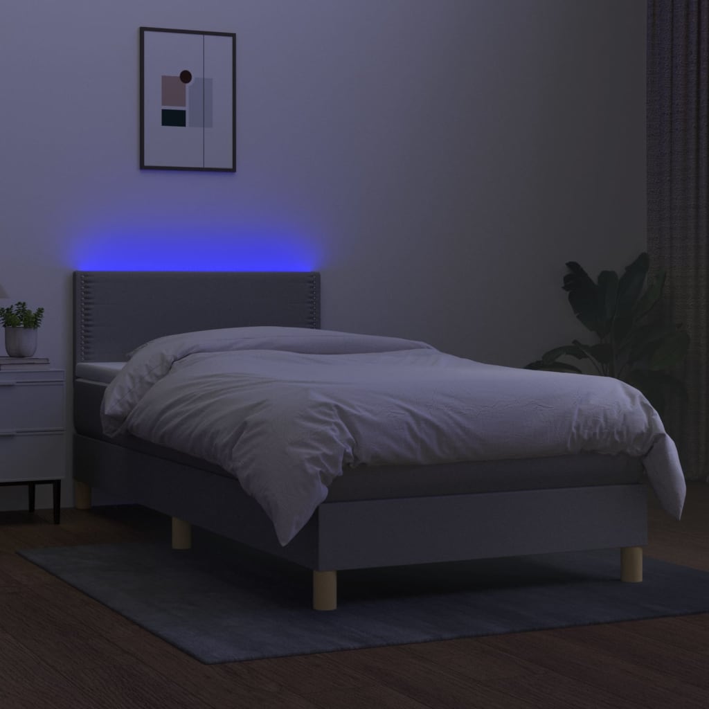 Sommier à lattes de lit avec matelas et LED Gris clair 90x190cm