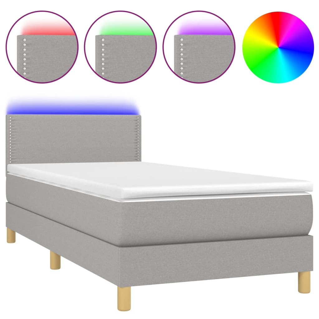 Sommier à lattes de lit matelas LED Gris clair 100x200 cm Tissu