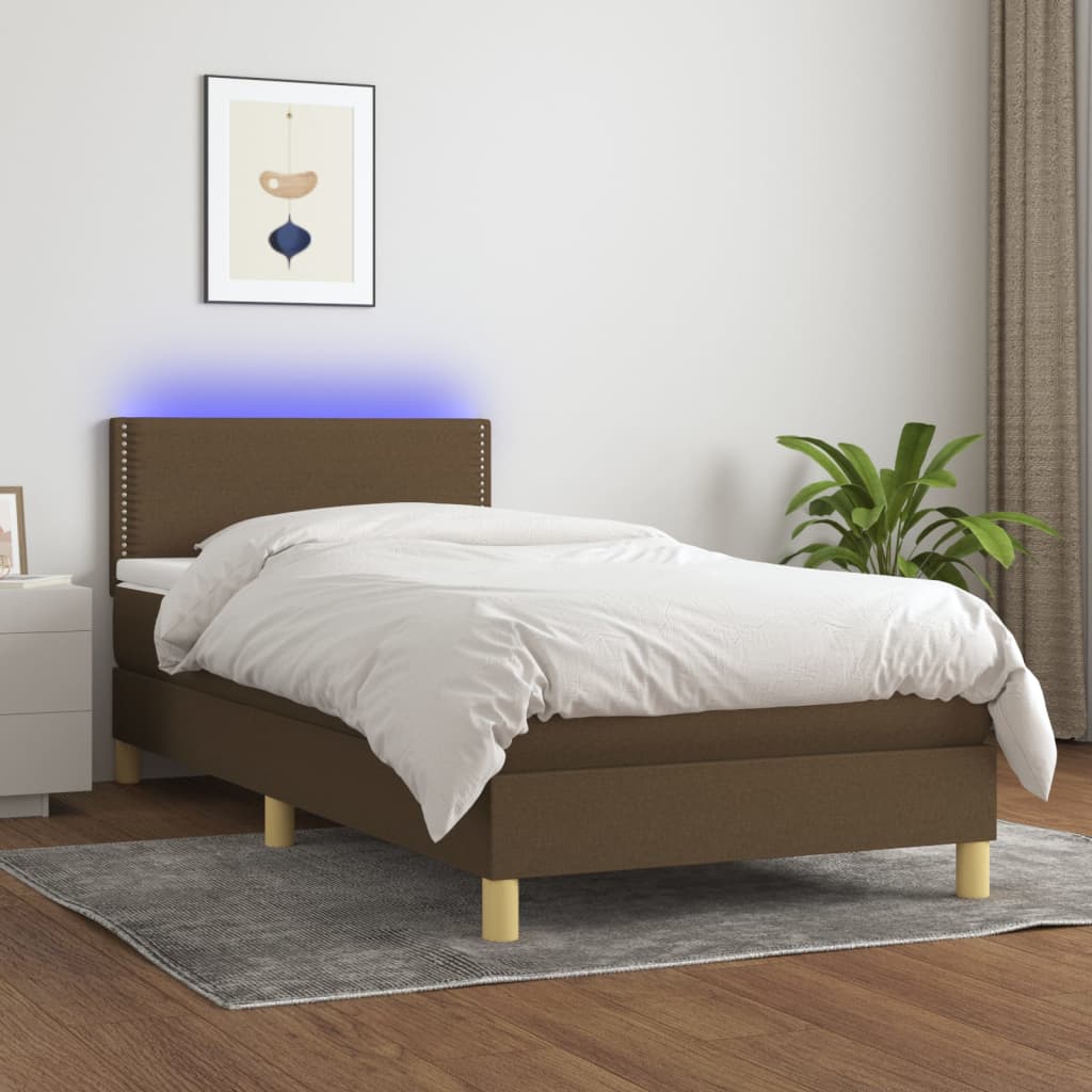 Sommier à lattes de lit matelas et LED Marron foncé 100x200 cm