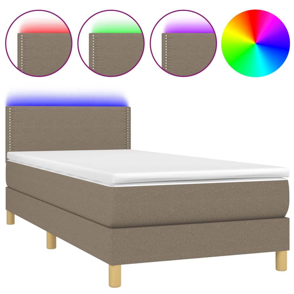 Sommier à lattes de lit avec matelas LED Taupe 100x200 cm Tissu