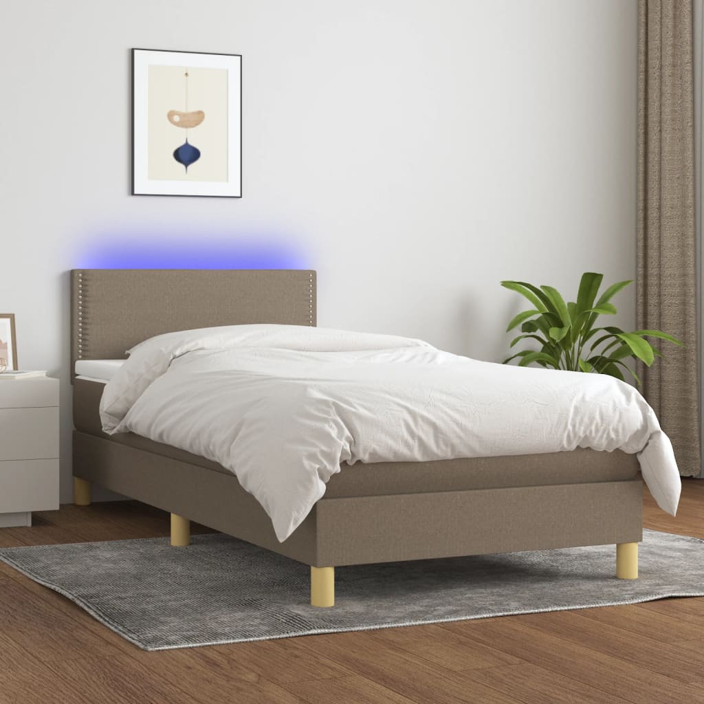 Sommier à lattes de lit avec matelas LED Taupe 100x200 cm Tissu