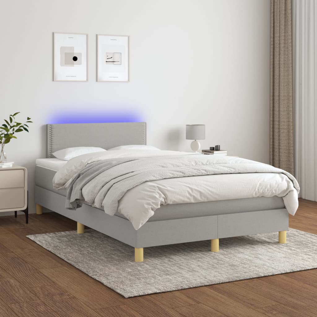 Sommier à lattes de lit matelas LED Gris clair 120x200 cm Tissu