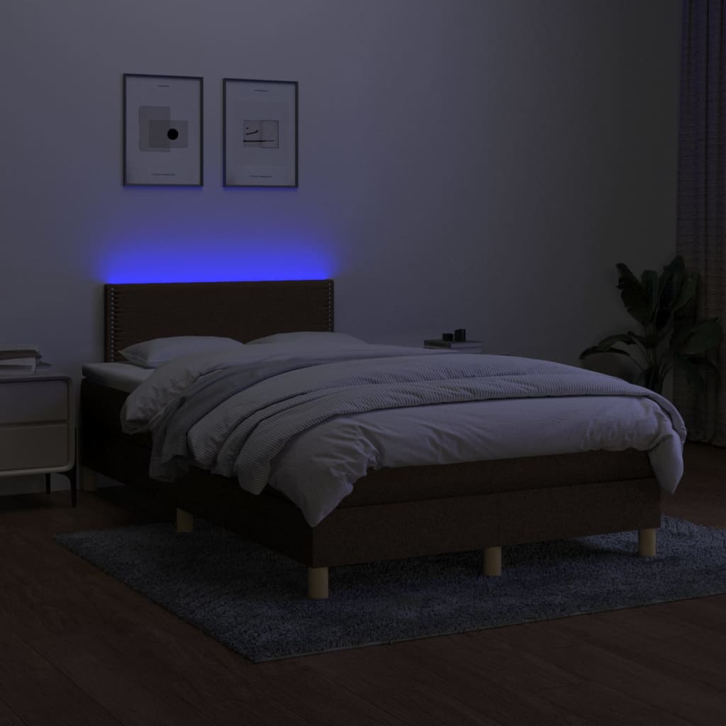 Sommier à lattes de lit matelas et LED Marron foncé 120x200 cm