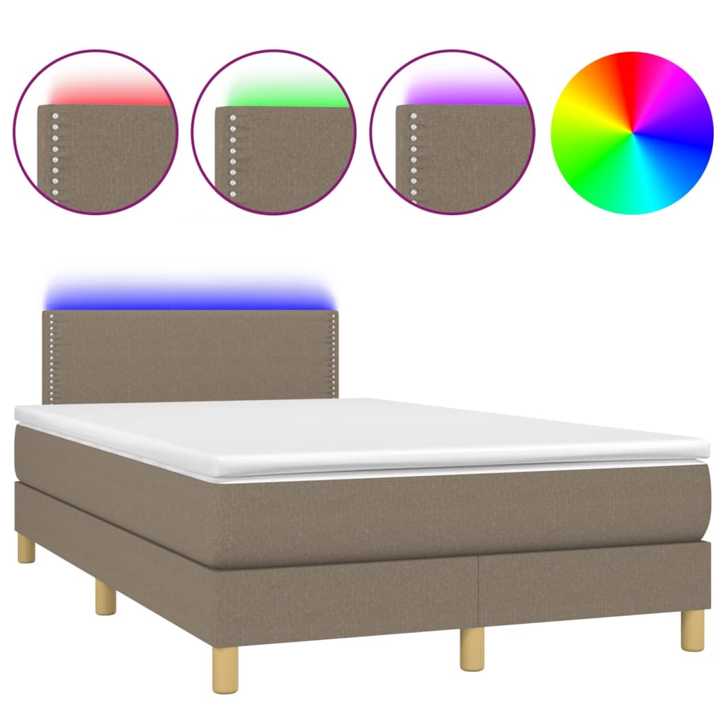 Sommier à lattes de lit avec matelas LED Taupe 120x200 cm Tissu